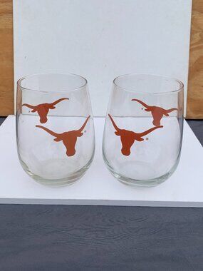 GLASSES - 2 TEXAS LONGHORN BEVO 15oz 2 sided stemless wine glasses tumblers